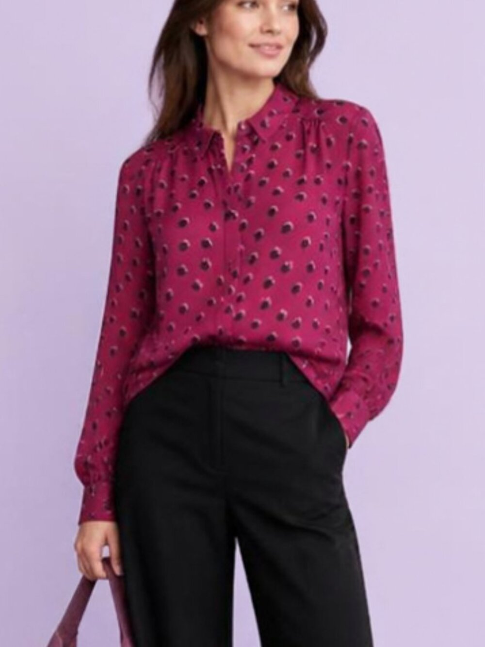 NWOT Raspberry Polka Dot Blouse Large 12